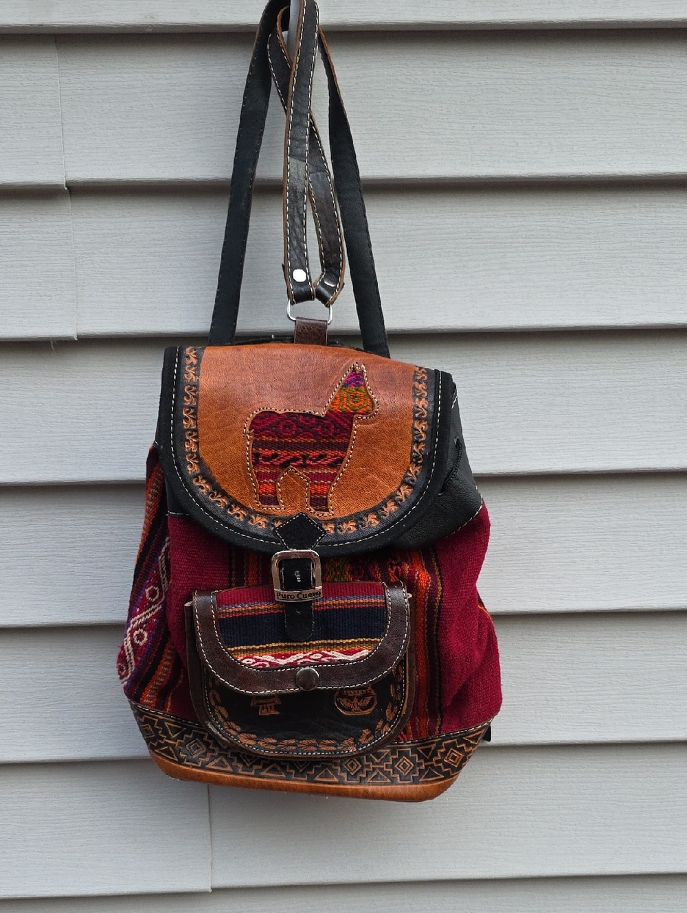 Puro Cuero Boho Red and Brown Ethnic Embroidered Women’s Backpack